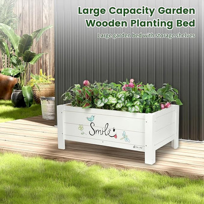 Raised Garden Bed for Kids - 30”L*18”W*13”H Elevated Wooden Planter Box Stand, Backyard, Patio, Balcony w/Bed Liner, 180lb Capacity (Green)