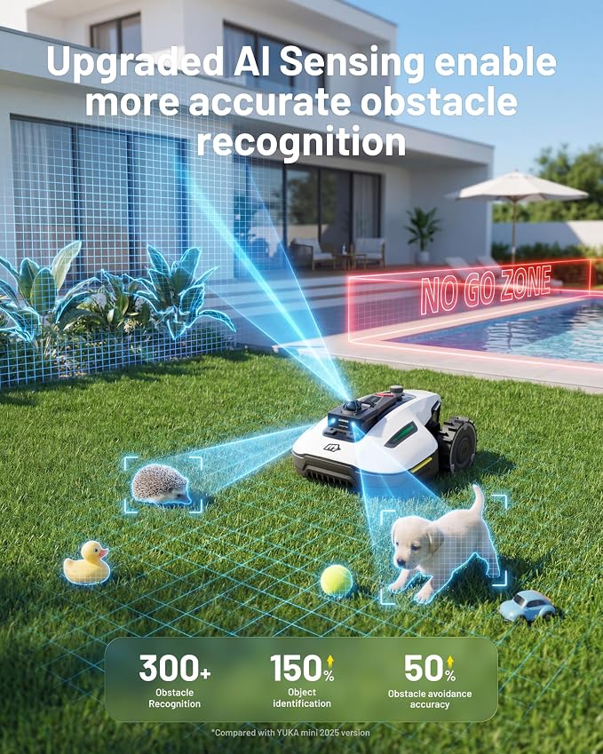 (2026 Upgrade) Mammotion YUKA mini 2 1000H Robotic Lawn Mower, for 0.25 Acre, 360° LiDAR + AI Vision, 45% Slope, DropMow, Smart Battery Management,Cutting Heights 2.0"-3.5"
