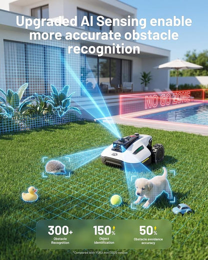 (2026 Upgrade) Mammotion YUKA mini 2 1000H Robotic Lawn Mower, for 0.25 Acre, 360° LiDAR + AI Vision, 45% Slope, DropMow, Smart Battery Management,Cutting Heights 2.0"-3.5"