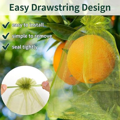 NIUBIER 50 Pcs Fruit Protection Bags, 4×6 in Green Fruit Nets for Fruit Tree, Drawstring Mesh Cover Bags to Protect Vegetables Tomato Strawberry Garden