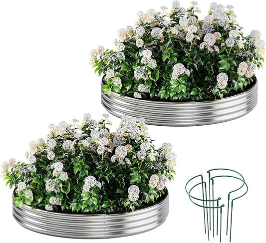 ZFHgarden Galvanized Metal Planter Round Raised Garden Bed Kit for Gardening Outdoor，2x2x1ft 2pc Grow Garden Box Raised Flower Bed，Round Galvanized Planter Outdoor Metal Fire Pit Ring