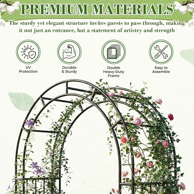 7FT Garden Arch Arbor Heavy Duty Metal Arbour Archway Garden Arch Trellis for Climbing Plants Outdoor