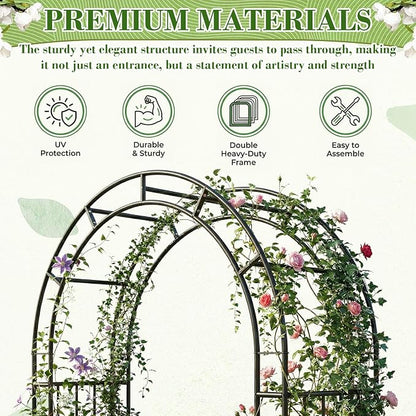 7FT Garden Arch Arbor Heavy Duty Metal Arbour Archway Garden Arch Trellis for Climbing Plants Outdoor