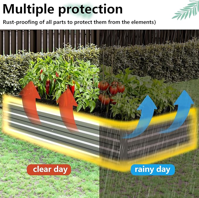 Vengarus 2PCS 6x3x1ft Galvanized Raised Garden Beds Kit,Planter Box Silver | Galvanized Steel, Rectangular Metal Planter Raised Beds, Vegetables, Herbs, Flowers, Easy Assembly, Rustproof Safe Backyard