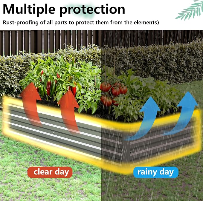 Vengarus 2PCS 8x4x1ft Galvanized Raised Garden Beds Kit,Planter Box Silver | Galvanized Steel, Rectangular Metal Planter Raised Beds, Vegetables, Herbs, Flowers, Easy Assembly, Rustproof Safe Backyard