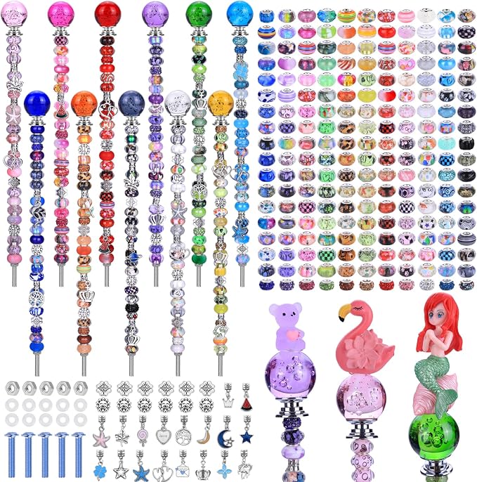AIPRIDY DIY Crystal Beaded Fairy Wand Garden Stakes Kit, Colorful Decorative Wands with Assembly Guide, 12 or 10 Inch Threaded Rods,Outdoor Garden Decoration Set (238, Rainbow+Inner BubbleTop)