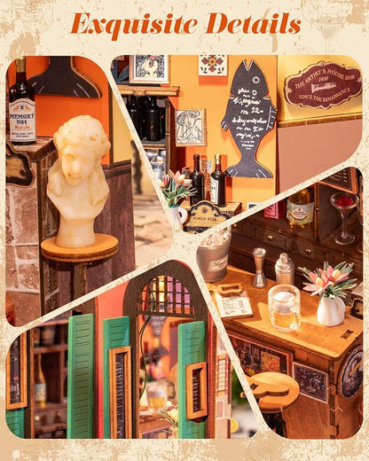 ROBOTIME DIY Miniature House Kit, Mini Diorama House for Adults, Wooden Furniture Kit with LED, Tiny House Dollhouse Building Kits for Halloween/Christmas/Birthday Gifts