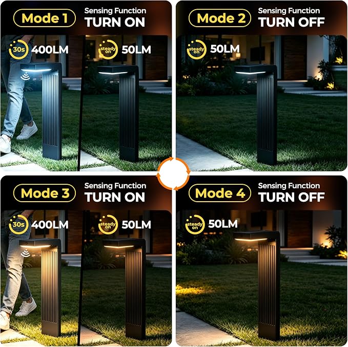 COXSENI Solar Lights Outdoor Pathway, 6Pack Motion Sensor Solar Pathway Lights, 2 Colors Adjustable & 3 Working Modes, IP65 Waterproof Outdoor Landscape Lighting for Garden Yard Driveway Walkway Lawn