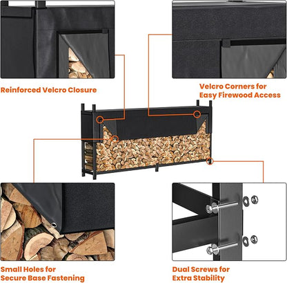 Ultrawall 8ft Heavy Duty Firewood Rack with Waterproof Cover, Freestanding Wood Log Holders for Firewood, Indoor/Outdoor Wood Storage Rack