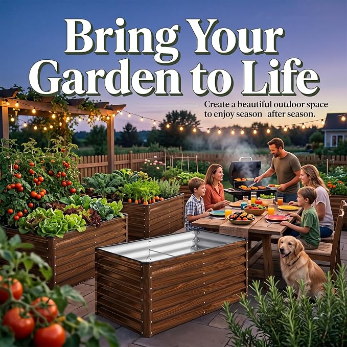 SnugNiture Galvanized Raised Garden Bed 8x4x1FT Outdoor Large Metal Planter Box Steel Kit for Planting Vegetables, Flowers