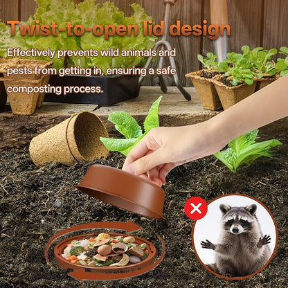 Inground Worm Composter, Mini Underground Worm Farm for Garden Beds, Outdoor Worm Compost Bin for Food Waste, Vermicomposting Bin for Beginners, Elderly, Children (7x7x7.4Inch), Tan, 2-Pack