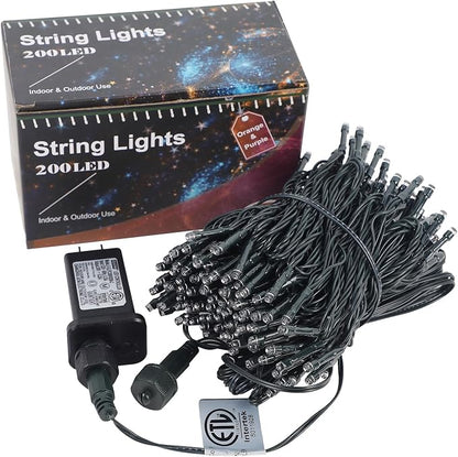 HOME LIGHTING Halloween Lights, 66FT 200 LED Plug in Green Wire String Light, 8 Lighting Modes Waterproof Fairy Mini Lights for Indoor Outdoor Christmas Wedding Party Decorations (Orange & Purple)