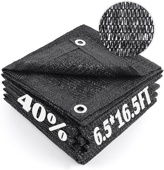 Cool Area 40% Sun Shade Cloth Mesh Tarp with Grommets for Plant Cover 6.5x16.5ft Patio Canopy Garden Pergola Greenhouse Car Barn Kennel Black