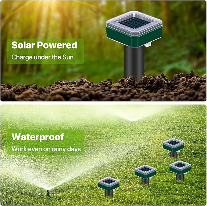 Tirgo Snake Repellent for Yard Mole Repellent Solar Powered Stakes Ultrasonic Rodent Gopher Groundhog Deterrent Outdoor Waterproof Lawns Vegetable Garden Animal Pest Repeller