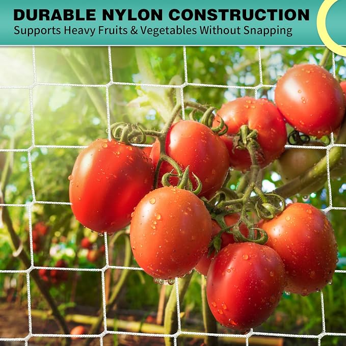 7X 30 Ft Nylon Trellis Netting, 6×6 Heavy Duty Trellis Mesh Garden Netting for Climbing Plants, Use for Tomatoes, Cucumbers, Peas, Grape Racks