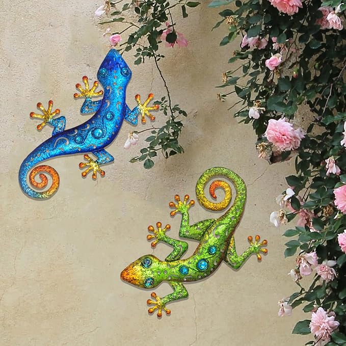 Metal Gecko Wall Decor Lizard Wall Sculpture Garden Art Hanging Indoor Outdoor Suitable for Patio Porch Fence Living Room Patio Decor.