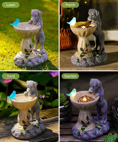 Nacome Solar Dog Statues for Garden Decor: IP65 Waterproof Resin | Outdoor Yard Patio Balcony Front Decorations, Birthday Gifts for Bird Lovers Mom Grandma Women, Automatic Warm LED Light