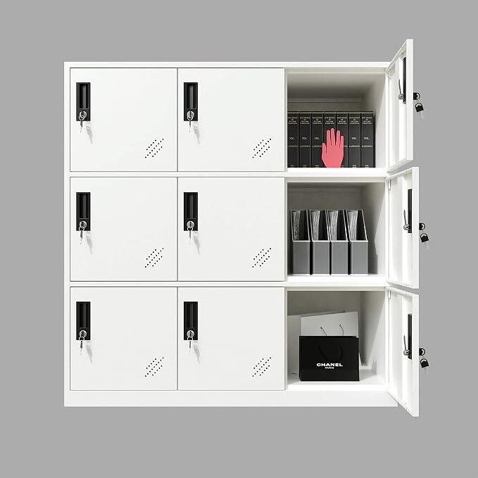 MECOLOR 9 Door Metal Office Storage Locker Cabinet, Gym School and Home Locker,Metal Locker Storage for Employee Staff or Workers(Full White)