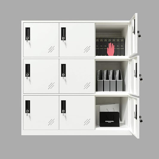 MECOLOR 9 Door Metal Office Storage Locker Cabinet, Gym School and Home Locker,Metal Locker Storage for Employee Staff or Workers(Full White)