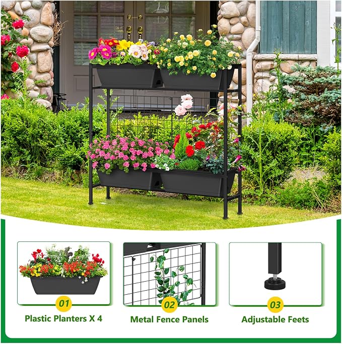 ETELI Vertical Garden Planter Raised Garden Beds with Legs Elevated Garden Planter Boxes with Legs Trellis Patio Balcony Herb Garden Planters Beds Outdoor for Flowers Vegetables, Gray
