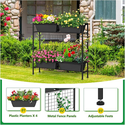 ETELI Vertical Garden Planter Raised Garden Beds with Legs Elevated Garden Planter Boxes with Legs Trellis Patio Balcony Herb Garden Planters Beds Outdoor for Flowers Vegetables, Gray