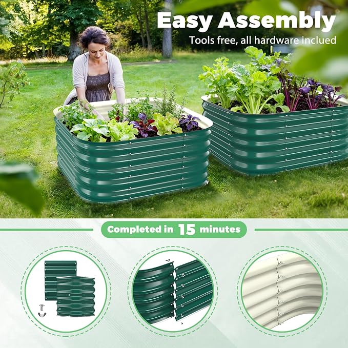 Green Painted Galvanized Raised Garden Bed,Garden Planter Bed Outdoor, Heavy Duty Rustproof Steel Raised Bed Kit for Gardening Vegetables Fruits Flowers Grow (Green, 2.3x2.3x1.5ft)