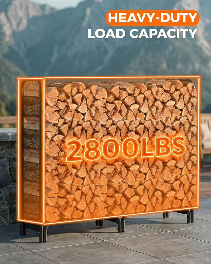 5ft Firewood Log Rack with Cover Outdoor, Heavy Duty Indoor Outdoor Firewood Storage Rack with Cover Combo Set Black