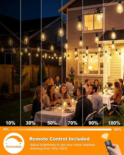 108FT (48+2) Outdoor String Lights Solar Powered, ST38 Dimmable Patio Lights with Remote & USB Charging, Dusk to Dawn, 2700K LED String Solar Light for Backyard, Garden, Porch, Wedding Decor