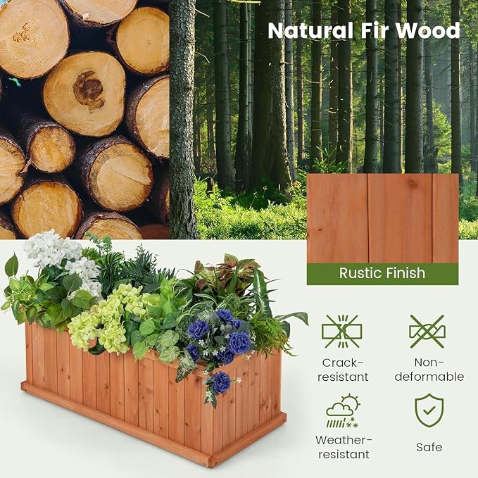 LDAILY Raised Garden Bed, Outdoor Rectangle Flower Beds with 4 Detachable Bottom Panels & Drainage Holes, Wood Planter Box for Flowers/Vegetables/Herbs in Backyard Patio