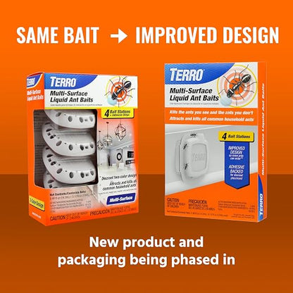 TERRO Multi-Surface Liquid Ant Baits, 4-Pack, Indoor Bait Stations for Home | Ant Trap for Discreet Baiting, Complete Colony Elimination, Discreet Ant Trap, Kills Common Household Ants, Ready-To-Use Bait