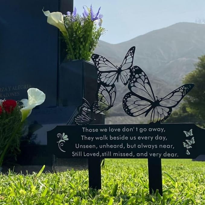 SWEEARTH Grave Decorations for Cemetery – Express your Eternal Love – Fine Craftsmanship Cemetery Decorations for grave – Elegant Butterfly Garden Marker with Stakes – Easy Installation Grave Markers