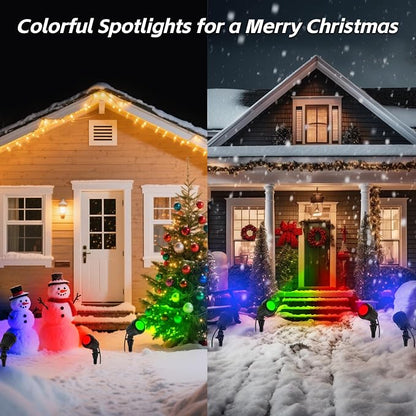 Spotlight Outdoor – 120V Plug-in, 2700K Warm White LED Landscape Spot Lights with RGB 3 Lenses for Yard, Garden, Lawn&Tree Decor, IP67 Waterproof, Perfect for Holidays&Everyday (4 Pack, Black)