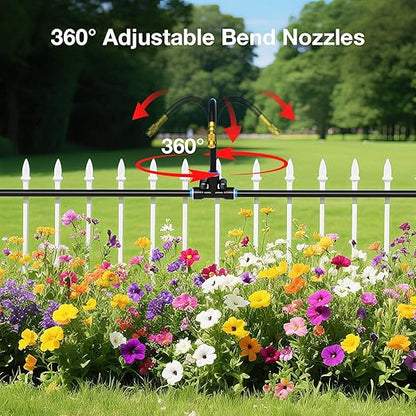 MIXC 200Ft 1/4" Drip Irrigation System,2026-Upgrade Garden Irrigation Kit with 32pcs Adjustable Copper Nozzles, Atomizing Watering System for Outdoor Plants,Raised Bed,Yard,Potted Plant,Lawn