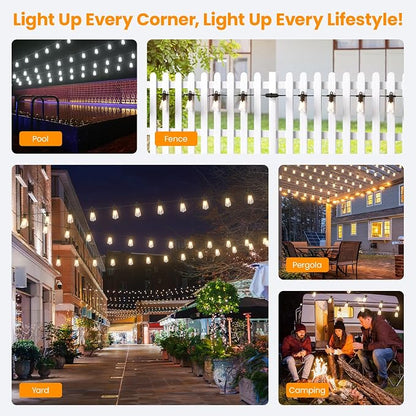 Kawaya Outdoor String Lights for Patio - ST38 Outside IP65 Waterproof Hanging Light with 2700k~6000k Dimmable - 50FT Led Edison Lights for Cafe Bistro Yard Gazebo Porch