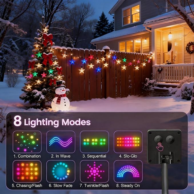 Twinkle Solar Star String Lights Outdoor Waterproof 39FT/100L Fairy Lights | 8 Modes Camping Garden Wedding Party Tree Holidays Backyard Patio
