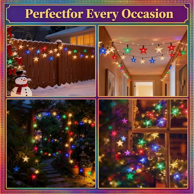 Twinkle Solar Star String Lights Outdoor Waterproof 39FT/100L Fairy Lights | 8 Modes Camping Garden Wedding Party Tree Holidays Backyard Patio