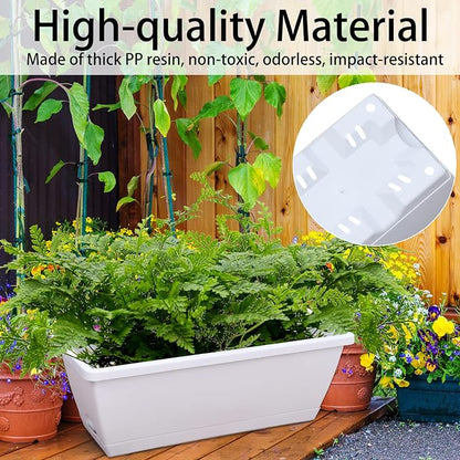 CHUKEMAOYI Window Box Planter, 7 Pack Plastic Vegetable Flower Planters Boxes 17 Inches Rectangular Flower Pots with Saucers for Indoor Outdoor Garden, Patio, Home Decor (White)