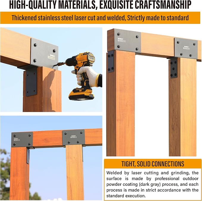 2 Pack 4x6 (Actual 3.5"x5.5") Heavy Duty Stainless Steel Pergola Brackets - End Post to Beam Connector for Gazebos, Patio Decks, Porches - Wood Post Cap Tie Bracket (Dark Gray)