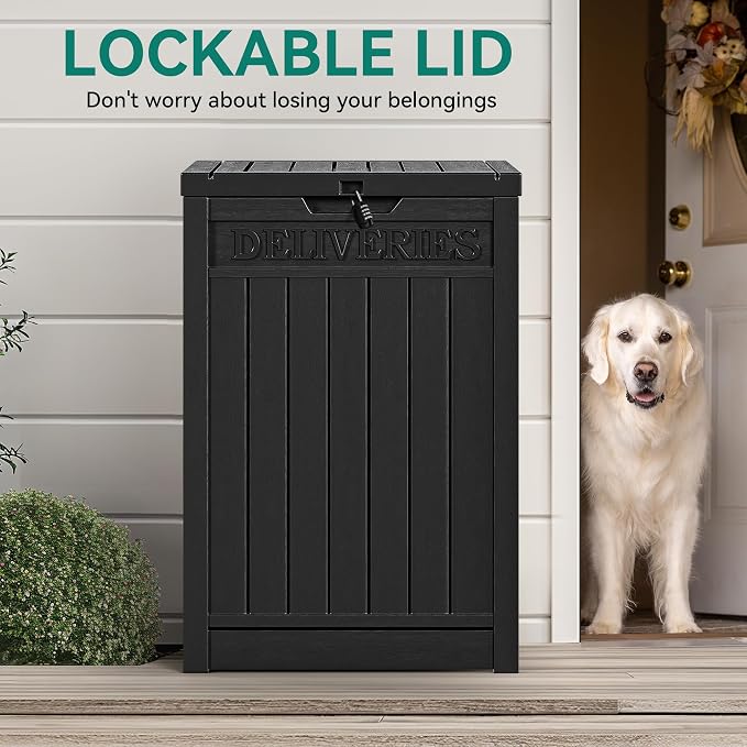 YITAHOME 51 Gallon Resin Package Delivery Box | Storage Box with Lockable Secure, Resin Deck Box for Porch, Curbside（Black）