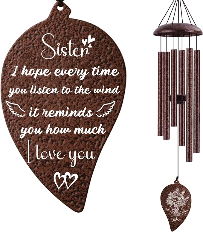 Sister Gifts, Sister Wind Chimes, Sister's Birthday Gifts from Sisters Brother, Sisters in Law Gift, Best Sister Ever Gift for Women Birthday Christmas Mother's Day, Home Decor, Bronze, 32"