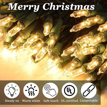 Warm White Christmas Lights Outdoor, 50FT 200 Count Incandescent Mini Christmas Lights Green Wire, Waterproof Fairy Lights, Connectable Xmas String Lights for Christmas Tree, Garland, Wedding Decor