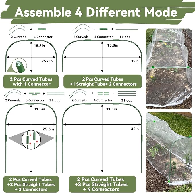 Garden Mesh Netting Kit for Raised Beds, 10 * 30FT Ultra Fine Plant Netting Covers with 6 Pcs Wide Garden Hoops & 12 Clips, Row Cover Net Protect Greenhouse Fruit Vegetable Flowers from Birds Bugs