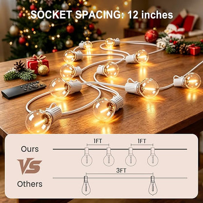 Outdoor-String-Lights with Remote 75FT Waterproof lights for Outside Patio | 1FT Bulbs Spacing,White Cord String Lights, Connectable Dimmable Patio Lights with Remote,Timer, 3 Modes for Backyard, Bistro