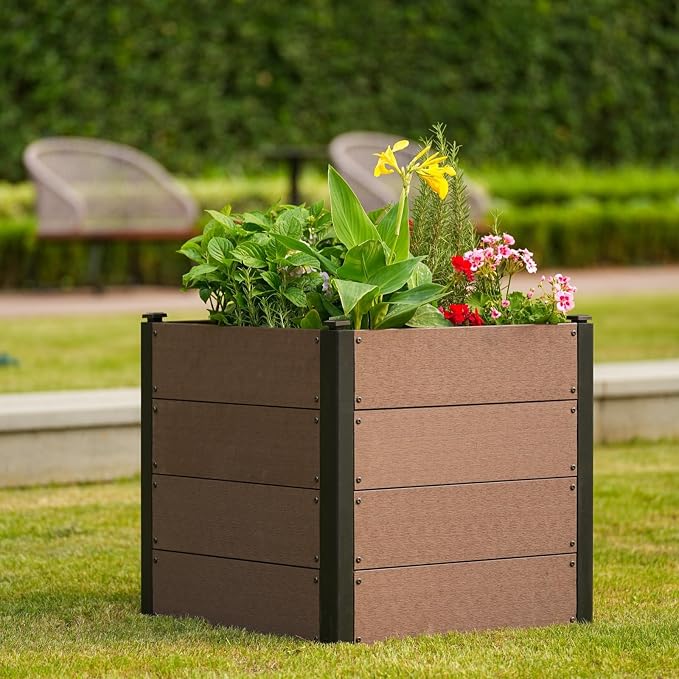 Garden Raised Bed, 25 * 25 * 24in Deep Root Planter Box for Patio, Outdoor Herb, Vegetable, and Flower Gardening - Durable Wooden Style Planter Box for Easy Mobility and Clearance