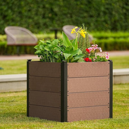 Garden Raised Bed, 25 * 25 * 24in Deep Root Planter Box for Patio, Outdoor Herb, Vegetable, and Flower Gardening - Durable Wooden Style Planter Box for Easy Mobility and Clearance