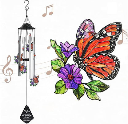 34'' Butterfly Wind Chimes for Outside Memorial Windchime Home Garden Decor | Wind Chimes Outdoor Large,Butterflies Aluminum Tube Windchimes With S hook,Sympathy Gifts for Loss of Loved One,Mom Women