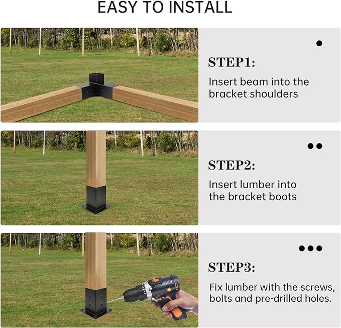 Pergola Kit, Pergola Brackets 3-Way Brackets and 4-Way Brackets Kit for Woodworks DIY Post Base, Wooden Beams for Gazebos, Patio Pergolas, Log Cabin Outdoor Pergola Hardware for 4x4 Lumber