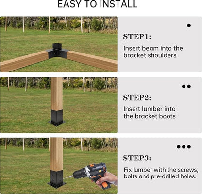 Pergola Kit, Pergola Brackets 3-Way Brackets and 4-Way Brackets Post Base Kit for Woodworks DIY, Wooden Beams for Gazebos, Patio Pergolas, Log Cabin Outdoor Pergola Hardware for 4x4 Lumber