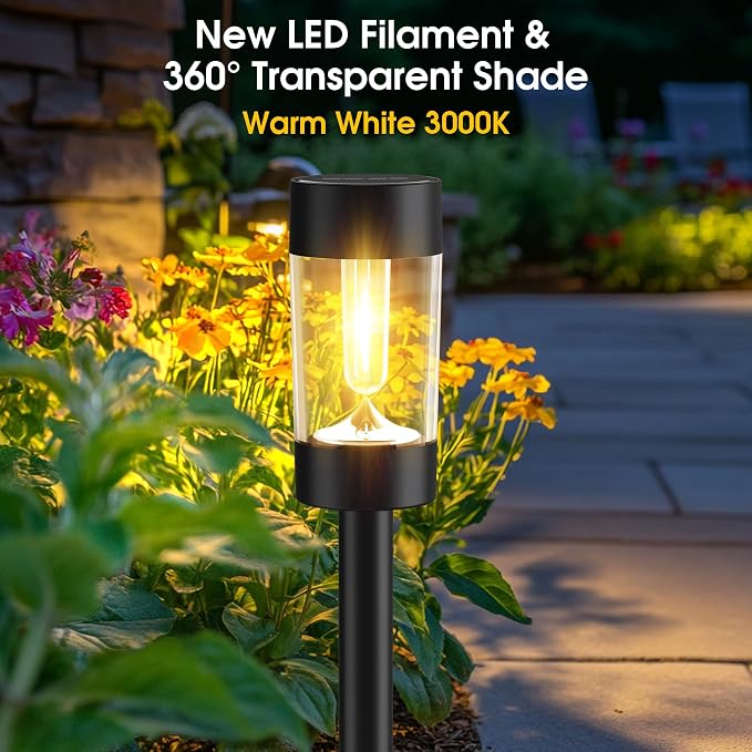 Eyrosa Solar Lights Outdoor, 8 Pack Waterproof Solar Landscape Lighting for Pathway Garden Yard Path Walkway Driveway Lawn Patio Outside Decor, Warm White