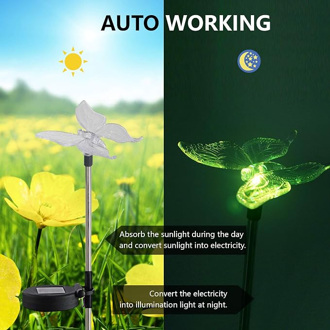 QIDEA Outdoor Solar Garden Stake Light - Color Changing Decorative LED Stake Lamp In-ground Landscaping Lighting for Garden Patio Yard Lawn Pathway Flower Bed Decor Decorations Figurine Butterfly